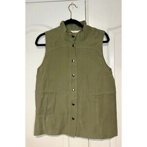 Christopher & Banks Women Top Sleeveless Pockets Olive Snap Petite S Casual Soft